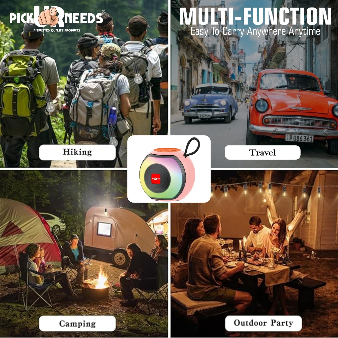 Pick Ur Needs Compact Rechargeable Wireless Thunder Sound 5W Bluetooth Speaker– Support FM/USB  (Black)